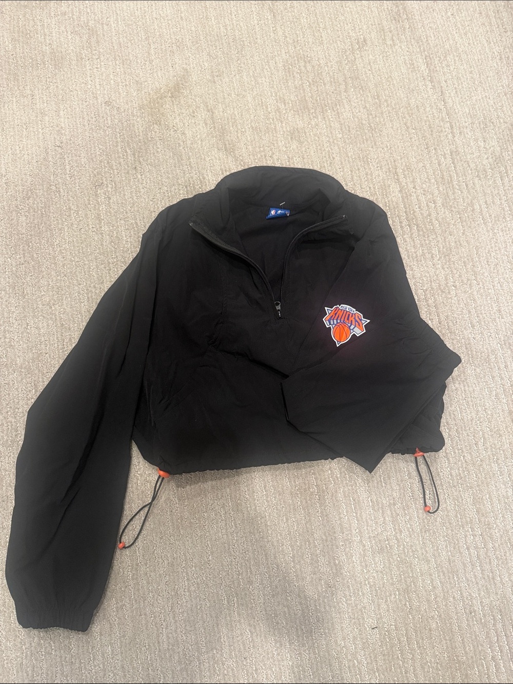 New York Knicks Black Pullover Windbreaker with Logo